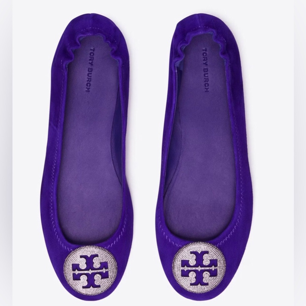 Tory Burch Deep Purple Crystal Pavé Minnie Travel Ballet Flat Shoes - Picture 16 of 16